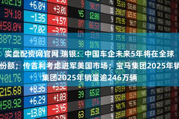 实盘配资网官网 瑞银：中国车企未来5年将在全球占据三分之一份额；传吉利考虑进军美国市场；宝马集团2025年销量逾246万辆