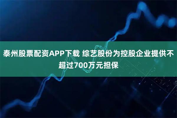 泰州股票配资APP下载 综艺股份为控股企业提供不超过700万元担保